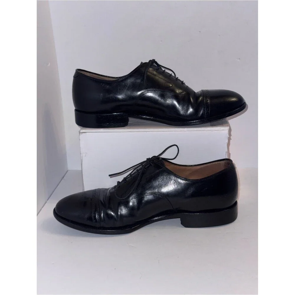 Johnston & Murphy size 9 1/2 Black Leather Melton Cap-Toe Oxford Dress Shoes